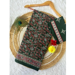 Generic Women's Cotton Printed Saree With Unstitched Blouse 5.5Mtr (Green)