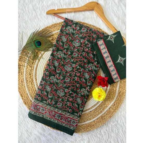 Generic Women's Cotton Printed Saree With Unstitched Blouse 5.5Mtr (Green) Generic Women's Cotton Printed Saree With Unstitched Blouse 5.5Mtr (Green)