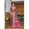 Generic Women's Cotton Printed Saree With Unstitched Blouse 5.5Mtr (Brown)