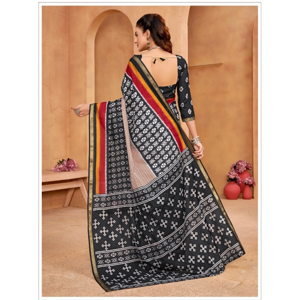 Generic Women's Cotton Printed Saree With Unstitched Blouse 5.5Mtr (Multicolor)