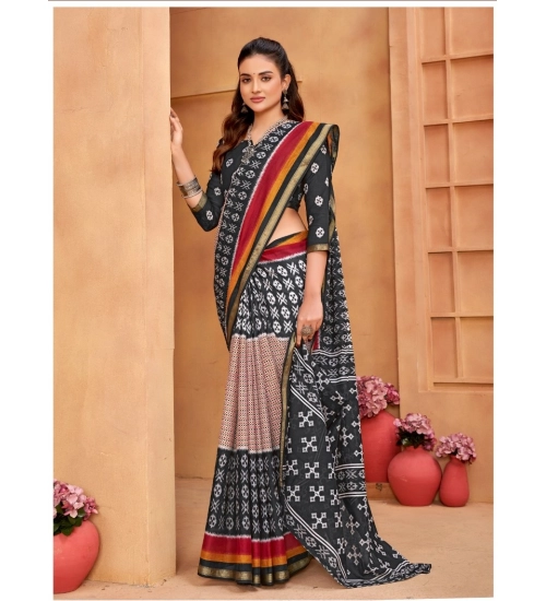 Generic Women's Cotton Printed Saree With Unstitched Blouse 5.5Mtr (Multicolor)
