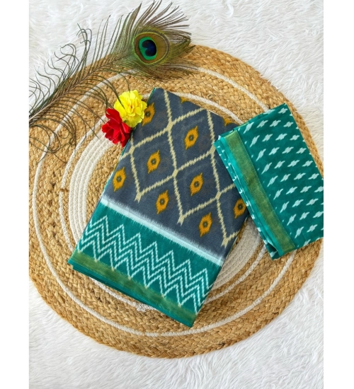 Generic Women's Cotton Printed Saree With Unstitched Blouse 5.5Mtr (Grey)