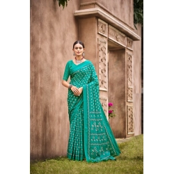 Generic Women's Cotton Printed Saree With Unstitched Blouse 5.5Mtr (Green)