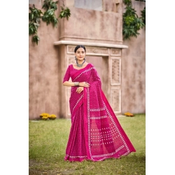 Generic Women's Cotton Printed Saree With Unstitched Blouse 5.5Mtr (Pink)
