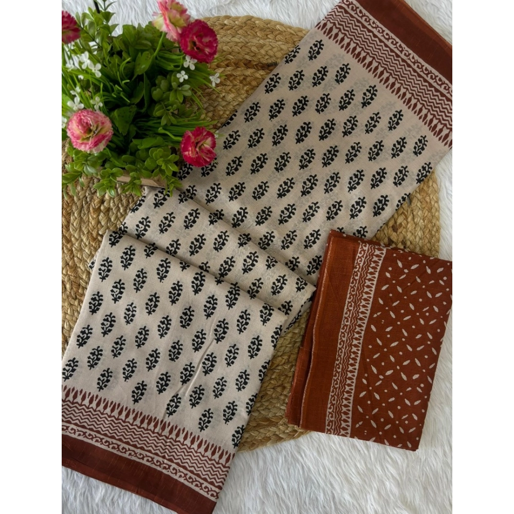 Generic Women's Cotton Printed Saree With Unstitched Blouse 5.5Mtr (Brown) Generic Women's Cotton Printed Saree With Unstitched Blouse 5.5Mtr (Brown)