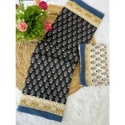 Generic Women's Cotton Printed Saree With Unstitched Blouse 5.5Mtr (Black)