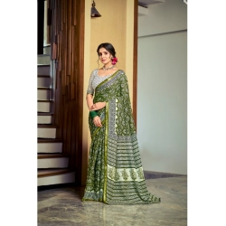 Generic Women's Cotton Printed Saree With Unstitched Blouse 5.5Mtr (Green)