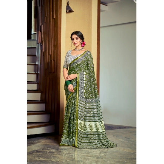 Generic Women's Cotton Printed Saree With Unstitched Blouse 5.5Mtr (Green) Generic Women's Cotton Printed Saree With Unstitched Blouse 5.5Mtr (Green)