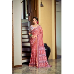 Generic Women's Cotton Printed Saree With Unstitched Blouse 5.5Mtr (Pink)