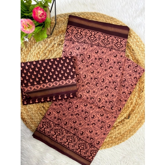 Generic Women's Cotton Printed Saree With Unstitched Blouse 5.5Mtr (Brown) Generic Women's Cotton Printed Saree With Unstitched Blouse 5.5Mtr (Brown)