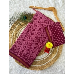 Generic Women's Cotton Printed Saree With Unstitched Blouse 5.5Mtr (Wine)