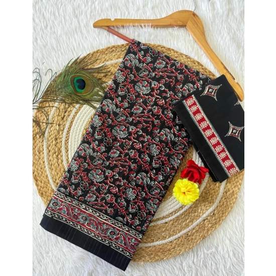 Generic Women's Cotton Printed Saree With Unstitched Blouse 5.5Mtr (Black) Generic Women's Cotton Printed Saree With Unstitched Blouse 5.5Mtr (Black)