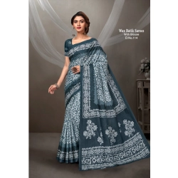 Generic Women's Cotton Printed Saree With Unstitched Blouse 5.5Mtr (Grey)