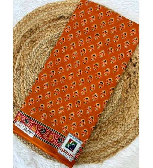 Generic Women's Cotton Printed Saree With Unstitched Blouse 5.5Mtr (Mustard)