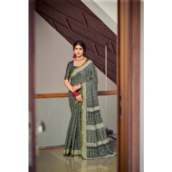 Generic Women's Cotton Printed Saree With Unstitched Blouse 5.5Mtr (Green)