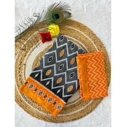 Generic Women's Cotton Printed Saree With Unstitched Blouse 5.5Mtr (Orange)