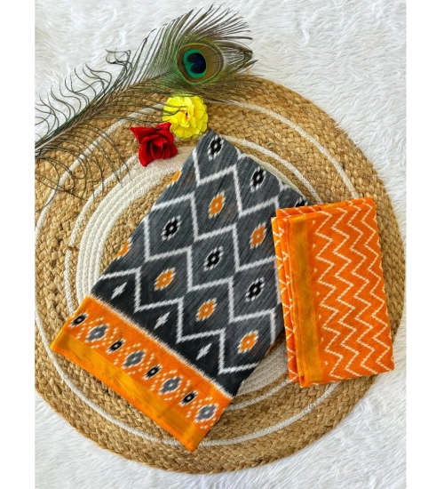 Generic Women's Cotton Printed Saree With Unstitched Blouse 5.5Mtr (Orange)