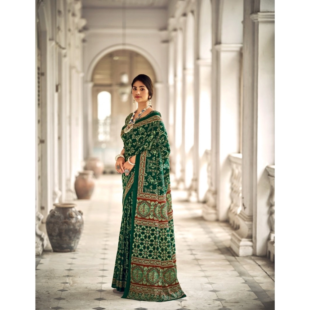 Generic Women's Cotton Printed Saree With Unstitched Blouse 5.5Mtr (Green) Generic Women's Cotton Printed Saree With Unstitched Blouse 5.5Mtr (Green)