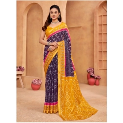 Generic Women's Cotton Printed Saree With Unstitched Blouse 5.5Mtr (Blue)