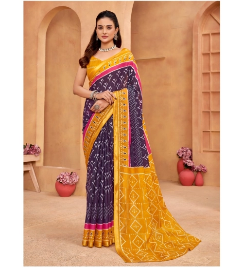 Generic Women's Cotton Printed Saree With Unstitched Blouse 5.5Mtr (Blue)