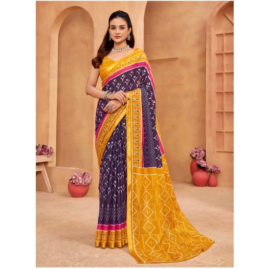 Generic Women's Cotton Printed Saree With Unstitched Blouse 5.5Mtr (Blue)