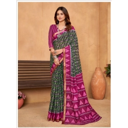 Generic Women's Cotton Printed Saree With Unstitched Blouse 5.5Mtr (Pink)