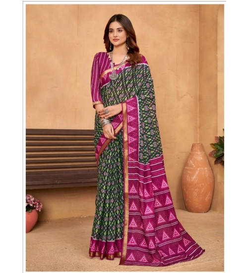Generic Women's Cotton Printed Saree With Unstitched Blouse 5.5Mtr (Pink)
