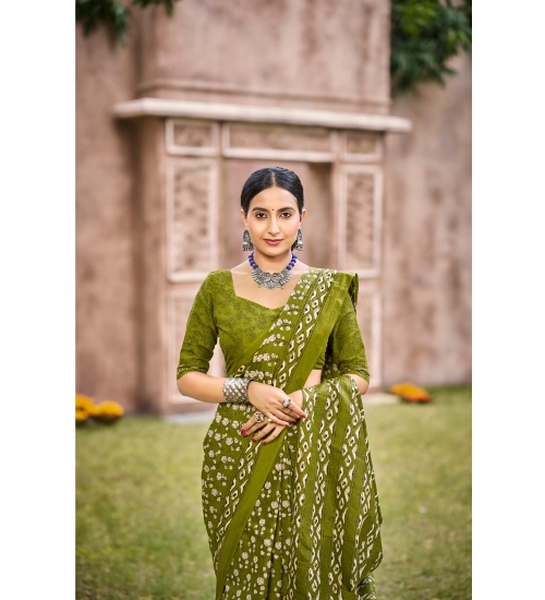Generic Women's Cotton Printed Saree With Unstitched Blouse 5.5Mtr (Green)