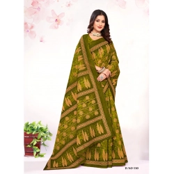 Generic Women's Cotton Printed Saree With Unstitched Blouse 5.5Mtr (Mehendi Green)
