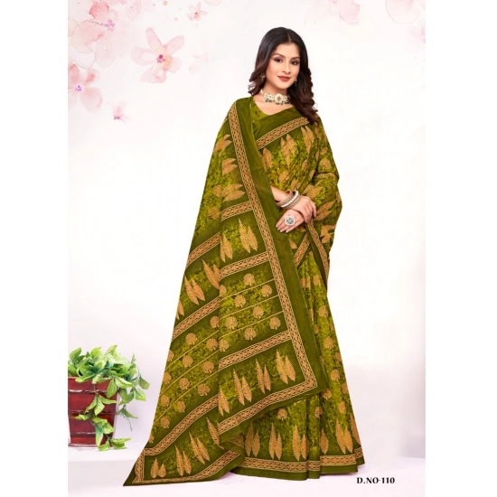 Generic Women's Cotton Printed Saree With Unstitched Blouse 5.5Mtr (Mehendi Green) Generic Women's Cotton Printed Saree With Unstitched Blouse 5.5Mtr (Mehendi Green)