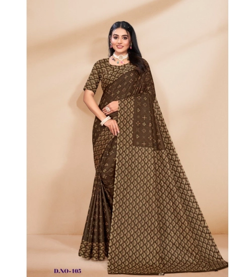 Generic Women's Cotton Printed Saree With Unstitched Blouse 5.5Mtr (Coffee)