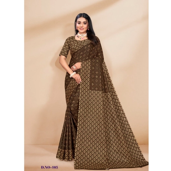 Generic Women's Cotton Printed Saree With Unstitched Blouse 5.5Mtr (Coffee)