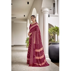 Generic Women's Cotton Printed Saree With Unstitched Blouse 5.5Mtr (Maroon)