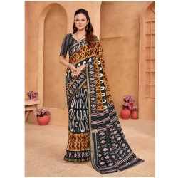 Generic Women's Cotton Printed Saree With Unstitched Blouse 5.5Mtr (Mustard)