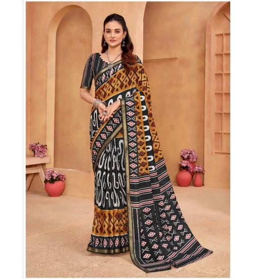 Generic Women's Cotton Printed Saree With Unstitched Blouse 5.5Mtr (Mustard)