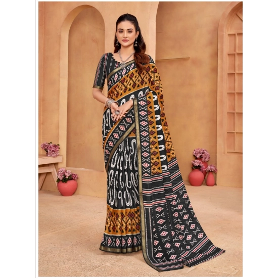 Generic Women's Cotton Printed Saree With Unstitched Blouse 5.5Mtr (Mustard)