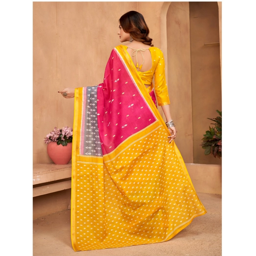 Generic Women's Cotton Printed Saree With Unstitched Blouse 5.5Mtr (Pink)