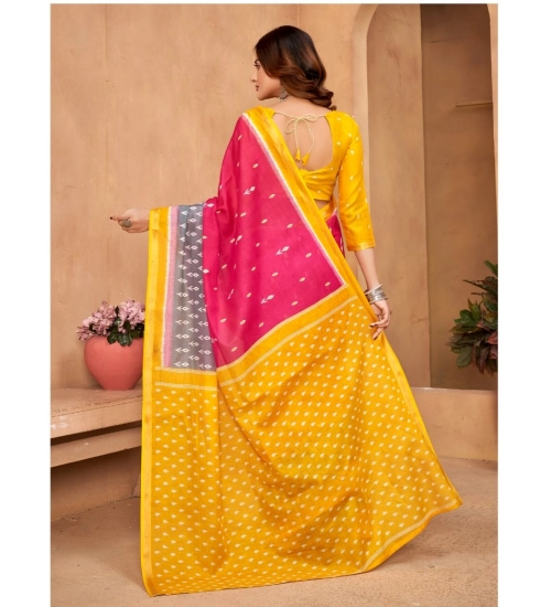 Generic Women's Cotton Printed Saree With Unstitched Blouse 5.5Mtr (Pink)