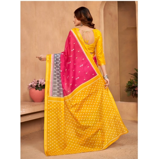 Generic Women's Cotton Printed Saree With Unstitched Blouse 5.5Mtr (Pink)