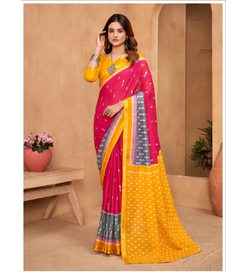 Generic Women's Cotton Printed Saree With Unstitched Blouse 5.5Mtr (Pink)