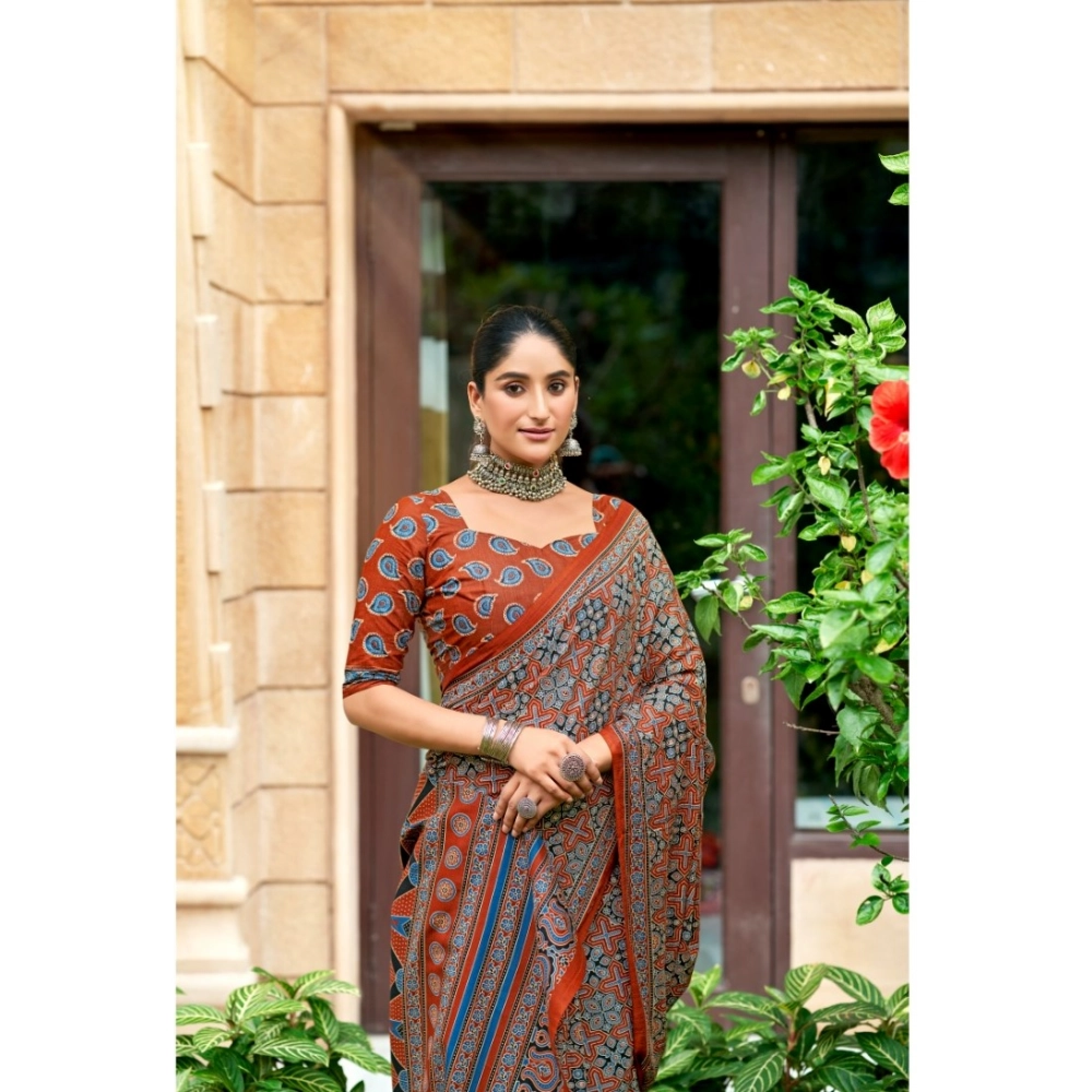 Generic Women's Cotton Printed Saree With Unstitched Blouse 5.5Mtr (Brown) Generic Women's Cotton Printed Saree With Unstitched Blouse 5.5Mtr (Brown)