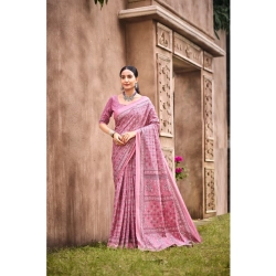 Generic Women's Cotton Printed Saree With Unstitched Blouse 5.5Mtr (Pink)