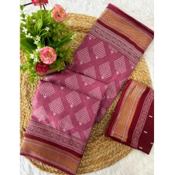 Generic Women's Cotton Printed Saree With Unstitched Blouse 5.5Mtr (Pink)