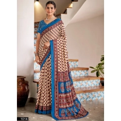 Generic Women's Cotton Printed Saree With Unstitched Blouse 5.5Mtr (Blue)