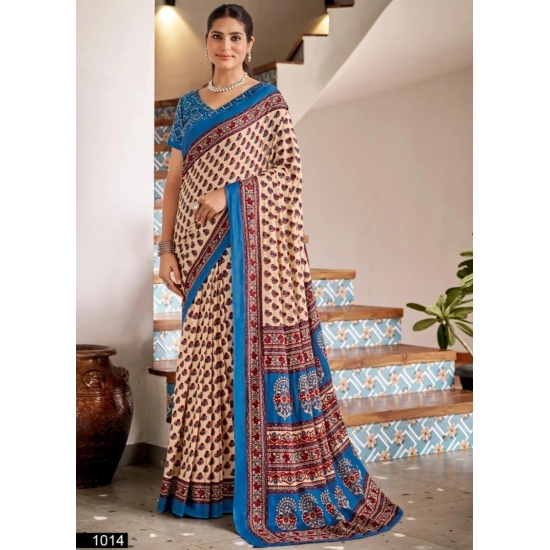 Generic Women's Cotton Printed Saree With Unstitched Blouse 5.5Mtr (Blue) Generic Women's Cotton Printed Saree With Unstitched Blouse 5.5Mtr (Blue)