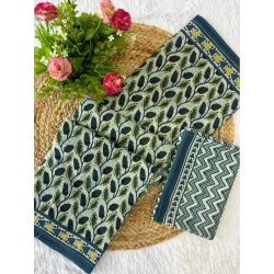 Generic Women's Cotton Printed Saree With Unstitched Blouse 5.5Mtr (Green)