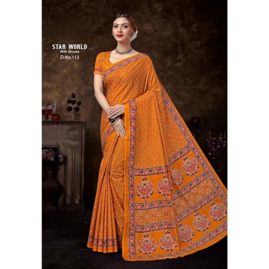 Generic Women's Cotton Printed Saree With Unstitched Blouse 5.5Mtr (Orange) Generic Women's Cotton Printed Saree With Unstitched Blouse 5.5Mtr (Orange)