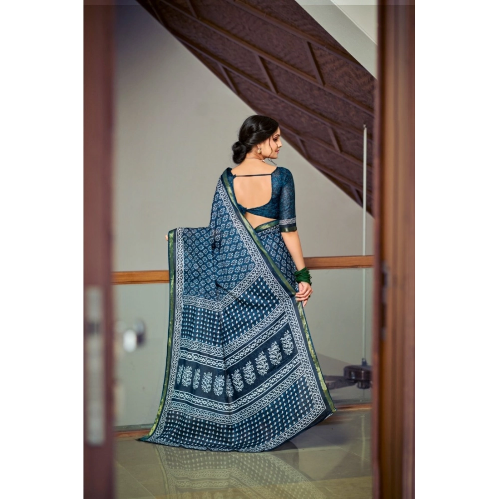 Generic Women's Cotton Printed Saree With Unstitched Blouse 5.5Mtr (Blue) Generic Women's Cotton Printed Saree With Unstitched Blouse 5.5Mtr (Blue)
