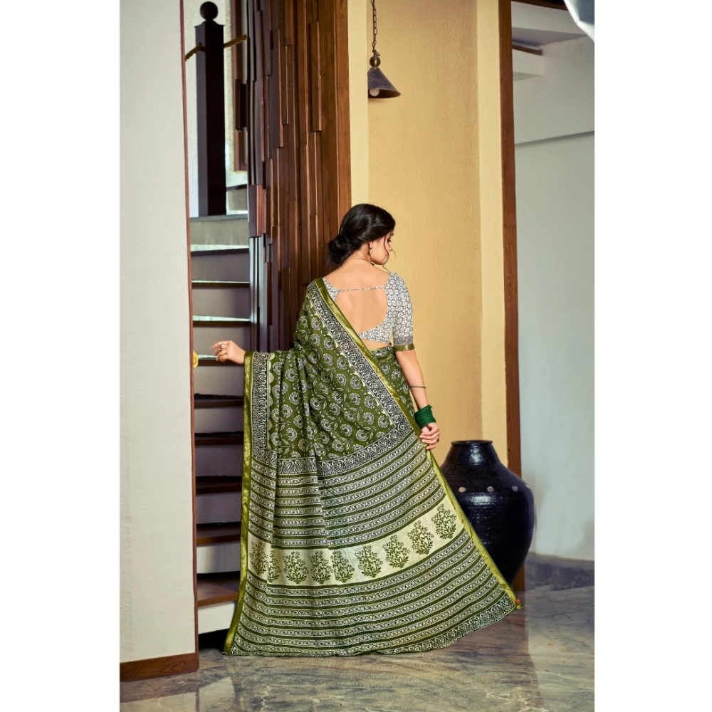 Generic Women's Cotton Printed Saree With Unstitched Blouse 5.5Mtr (Green) Generic Women's Cotton Printed Saree With Unstitched Blouse 5.5Mtr (Green)