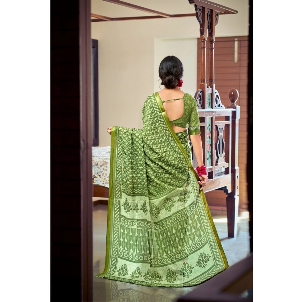 Generic Women's Cotton Printed Saree With Unstitched Blouse 5.5Mtr (Green) Generic Women's Cotton Printed Saree With Unstitched Blouse 5.5Mtr (Green)